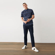 Load image into Gallery viewer, Navy Blue Check Short Sleeve Shirt
