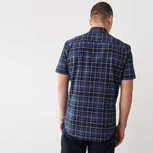 Load image into Gallery viewer, Navy Blue Check Short Sleeve Shirt
