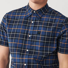 Load image into Gallery viewer, Navy Blue Check Short Sleeve Shirt
