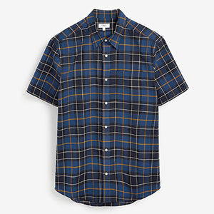 Navy Blue Check Short Sleeve Shirt