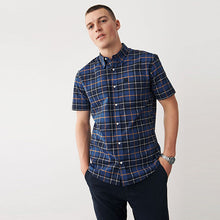 Load image into Gallery viewer, Navy Blue Check Short Sleeve Shirt
