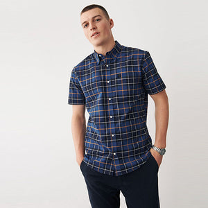 Navy Blue Check Short Sleeve Shirt