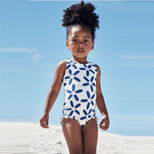 Load image into Gallery viewer, White/ Navy Floral Swimsuit (3mths-7yrs) - Allsport
