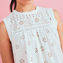 Load image into Gallery viewer, White Broderie Sleeveless Top - Allsport
