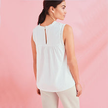 Load image into Gallery viewer, White Broderie Sleeveless Top - Allsport
