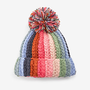 Multi Stripe Pom Pom Beanie Hat (3mths-6yrs)