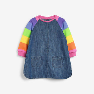 Bright Stripe Rainbow Raglan Denim Dress (3mths-6yrs)