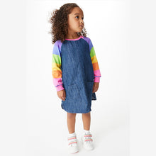 Load image into Gallery viewer, Bright Stripe Rainbow Raglan Denim Dress (3mths-6yrs)
