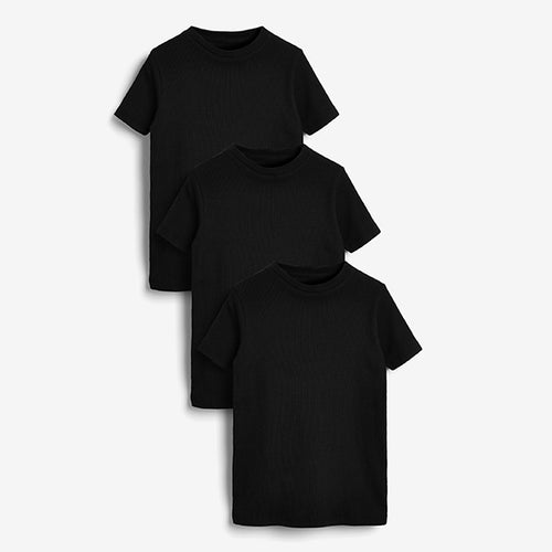 3 Pack Black Cotton Rib T-Shirts (2-12yrs) - Allsport
