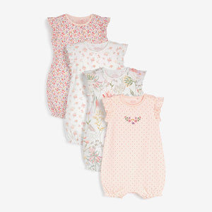 Pink 4 Pack Pretty Baby Rompers (0mths-18mths)