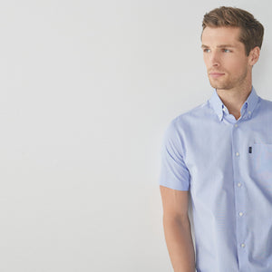 Pale Blue Regular Fit Short Sleeve Easy Iron Button Down Oxford Shirt - Allsport