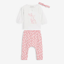 Load image into Gallery viewer, Ecru / Pink Baby T-Shirt, Leggings And Headband Set (0mths-18mths) - Allsport
