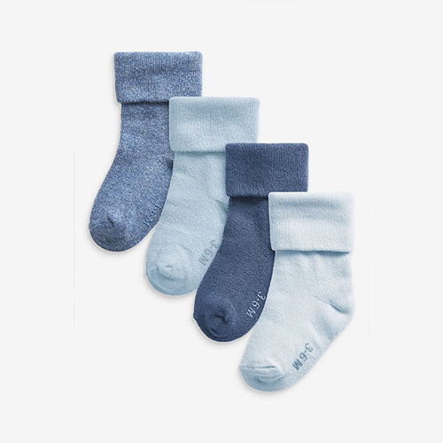 Blue 4 Pack Roll Top Baby Socks (0mths-2yrs) - Allsport