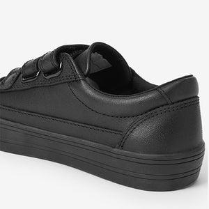 Black Leather Triple Strap Shoes (Older Boys)