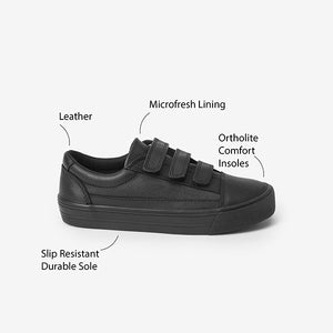 Black Leather Triple Strap Shoes (Older Boys)