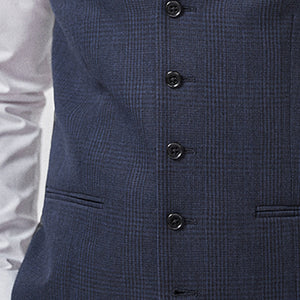 Navy Blue Check Suit: Waistcoat - Allsport