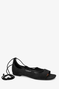 Black Ankle Wrap Peep Toe Shoes - Allsport