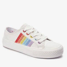 Load image into Gallery viewer, WHITE RAINBOW SPARKLE LACE-UP TRAINERS
