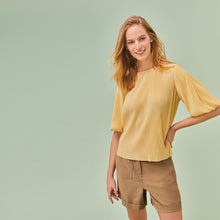 Load image into Gallery viewer, Yellow Plissé Puff Sleeve Top - Allsport
