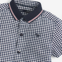 Load image into Gallery viewer, Navy Gingham Short Sleeve Shirt With Jersey Collar (3mths-5yrs) - Allsport
