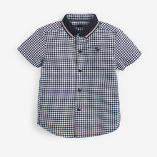 Load image into Gallery viewer, Navy Gingham Short Sleeve Shirt With Jersey Collar (3mths-5yrs) - Allsport
