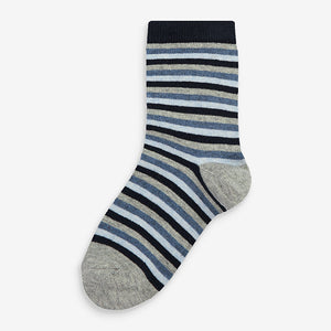 7 Pack Blue Stripe Cotton Rich Socks - Allsport