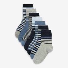 Load image into Gallery viewer, 7 Pack Blue Stripe Cotton Rich Socks - Allsport
