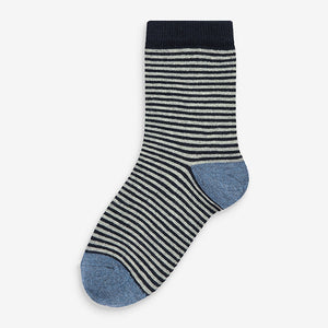 7 Pack Blue Stripe Cotton Rich Socks - Allsport