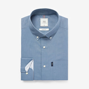 Dusky Blue Slim Fit Single Cuff Easy Iron Button Down Oxford Shirt - Allsport