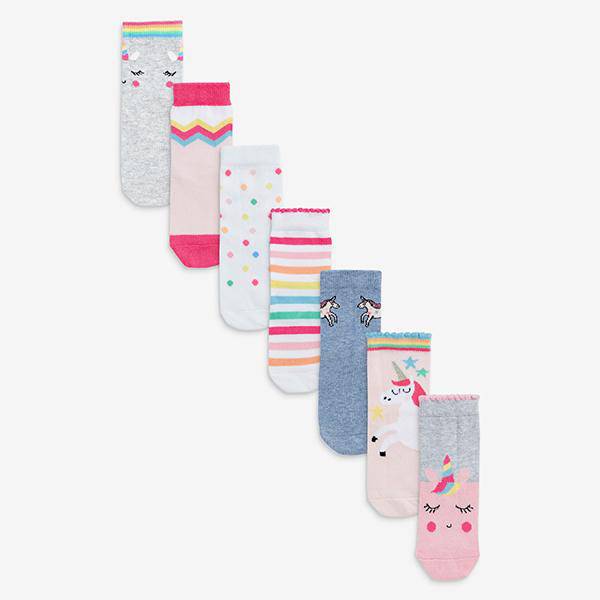 Pink 7 Pack Unicorn Socks (Older) - Allsport