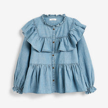 Load image into Gallery viewer, Blue Denim Ruffle Blouse (3-12yrs) - Allsport
