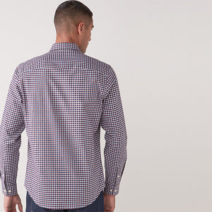 Burgundy Red/Navy Blue/White Regular Fit Gingham Long Sleeve Shirt