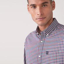 Load image into Gallery viewer, Burgundy Red/Navy Blue/White Regular Fit Gingham Long Sleeve Shirt
