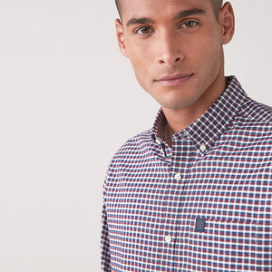 Burgundy Red/Navy Blue/White Regular Fit Gingham Long Sleeve Shirt