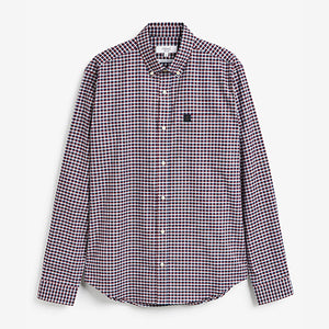 Burgundy Red/Navy Blue/White Regular Fit Gingham Long Sleeve Shirt