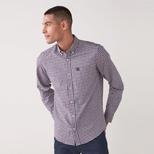 Load image into Gallery viewer, Burgundy Red/Navy Blue/White Regular Fit Gingham Long Sleeve Shirt
