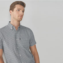 Load image into Gallery viewer, Navy Blue/White Gingham Regular Fit Short Sleeve Easy Iron Button Down Oxford Shirt - Allsport
