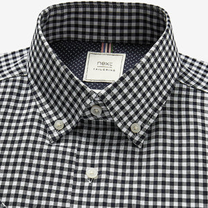Navy Blue/White Gingham Regular Fit Short Sleeve Easy Iron Button Down Oxford Shirt - Allsport
