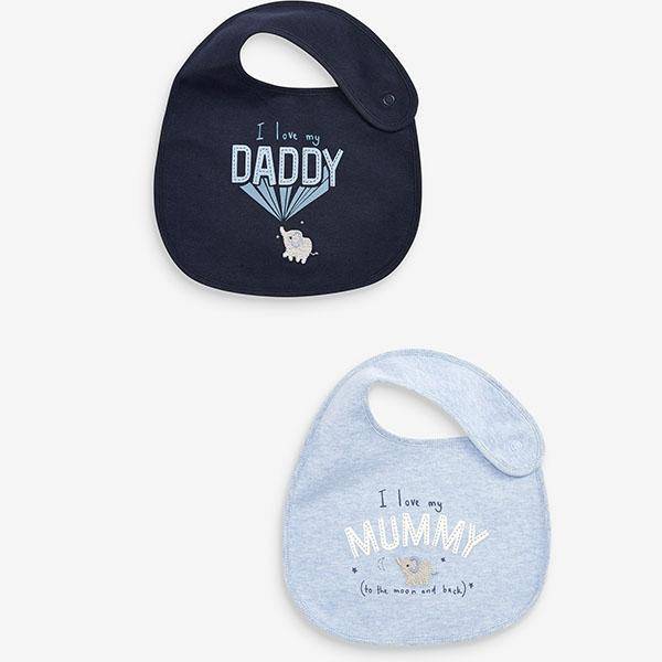 Blue 2 Pack Mum Dad Elephant Regular Bibs - Allsport