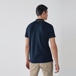 Navy Tipped Regular Fit Pique Polo Shirt - Allsport