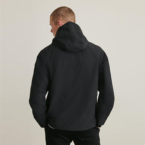 Black Shower Resistant Lightweight Hooded Jacket With Fleece Lining - Allsport