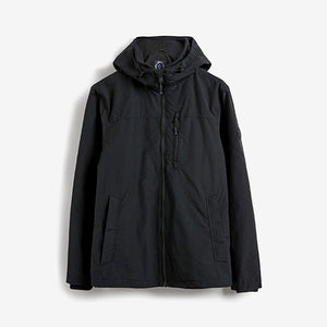 Black Shower Resistant Lightweight Hooded Jacket With Fleece Lining - Allsport