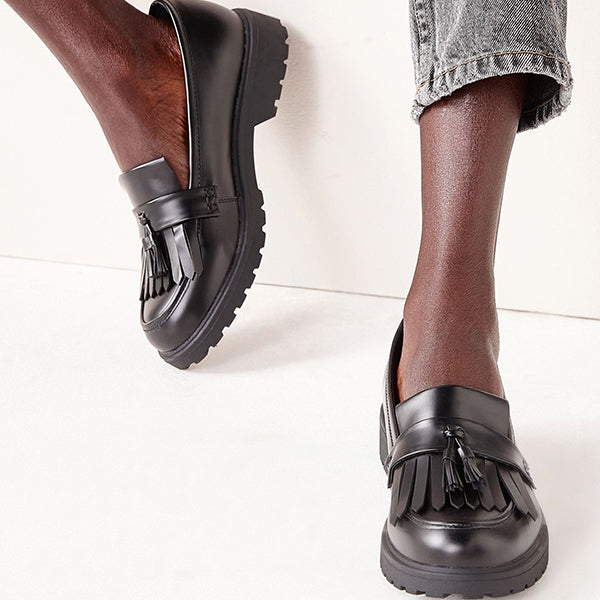 Black Forever Comfort® Cleated Fringe Loafers