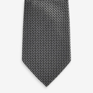 Charcoal Grey Slim Textured Tie With Tie Clip