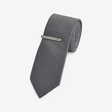 Load image into Gallery viewer, Charcoal Grey Slim Textured Tie With Tie Clip
