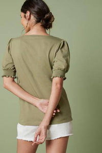 Khaki Short Sleeves Volume Sleeve T-Shirt - Allsport