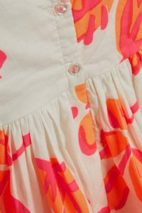 Ecru/Pink Floral Print Cotton Prom Dress Occasion - Allsport