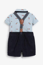 Load image into Gallery viewer, Navy Bear Print Shirt Body, Cord Shorts With Braces And Bow Tie  (up to 18 months) - Allsport
