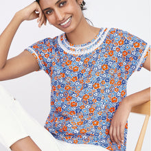 Load image into Gallery viewer, Blue Ditsy Print Bubble Hem T-Shirt - Allsport
