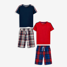 Load image into Gallery viewer, 2 Pack Blue /Red Check Short Pyjamas (5-7yrs) - Allsport
